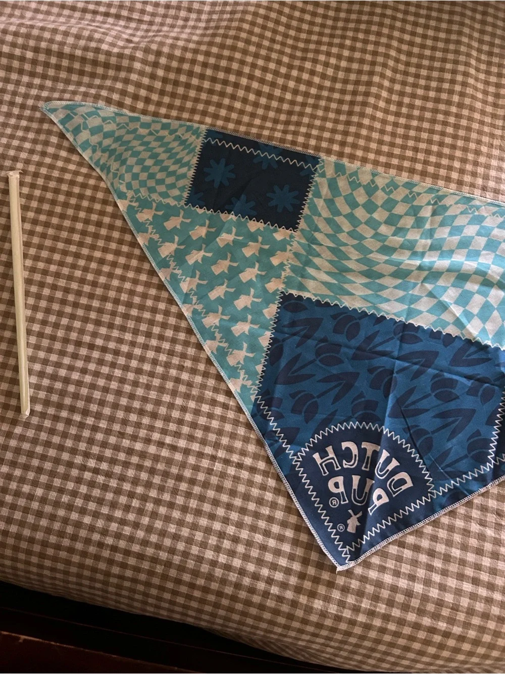 Dutch Bros Dutch Pup Blue Patchwork Bandana Scarf